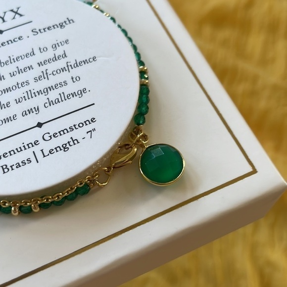 Brand New Onyx Genuine Gemstone Green Brass Bracelet Spirit Resilience Strength - Picture 10 of 12